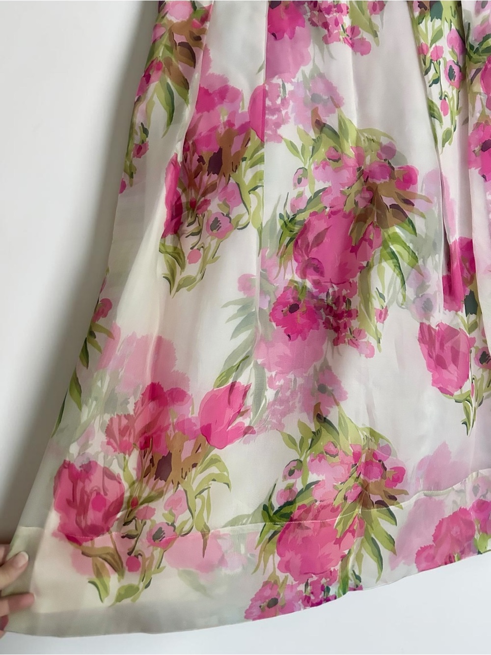 Boden Pandora 100% Silk Floral A-Line Midi Skirt Pink Green Sz 4 - Picture 6 of 9